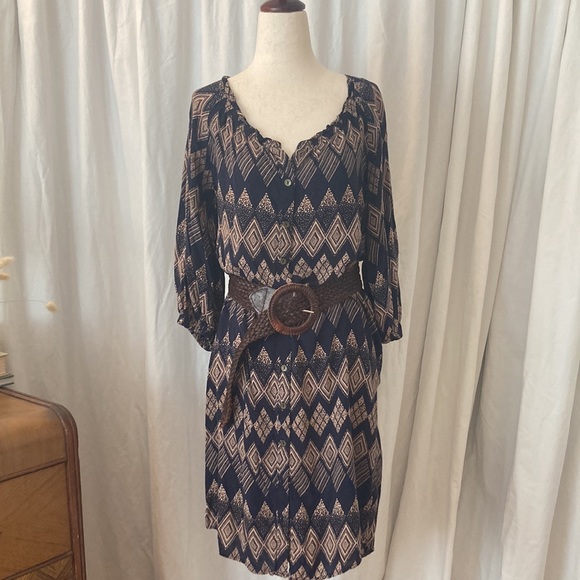 Anthropologie Edme & Esyllte tunic dress, navy & beige boho pattern, size 10 - Picture 4 of 10